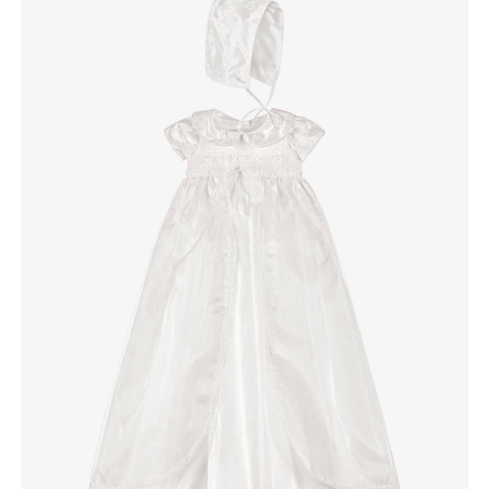 Elegant White Christening Gown with Bonnet